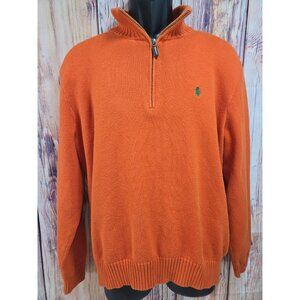 Polo Ralph Lauren Orange Cotton Knit Quarter-Zip Sweater Large